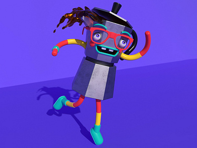 Expresso Pot Dancy Dance 3d animation c4d character cute design illustration lettering lowpoly motion robot summer