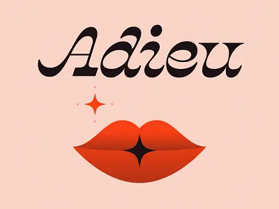 Adieu adieu goodbye illustration kiss lips orange pink sparkle