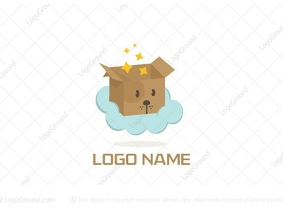 Dog Dream Box logo for sale box cloud cute dog dream logo logo 2d logo design pet puppy sky star stars store subscription