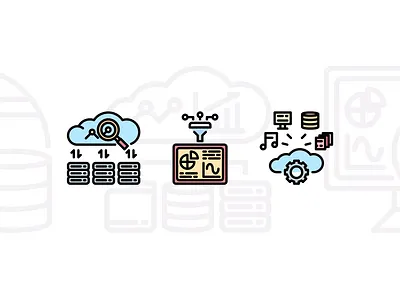 Big data and Analytics icon set analytic bigdata cute data database graphicdesign icon icondesign illustrator technology vector