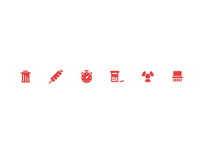 RedAway Icons app clock design experience icons illustrator medical pills red services shredding syringe toxic trash ui vector website
