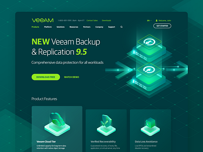 Product Page Concept - Veeam backup concept green illustration illustration guide isometric isometry landing page product page replication ui. ux ux ui design web website