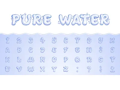 Pure Water. Hand drawn vector font abc alphabet aqua blue characters drink drop fluid font icon letters liquid logo numbers potable set splash transparency typography water