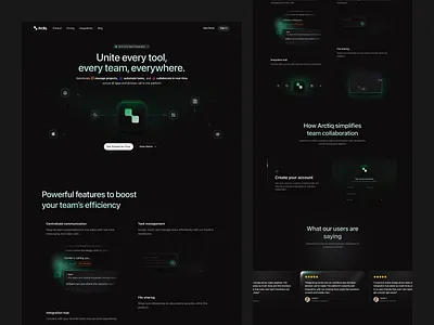 Arctiq - Landing Page bento bento grids dark mode data illustration interaction marketing morva morva labs product design project management projects saas saas landing page task management tasks ui user interface visual web design