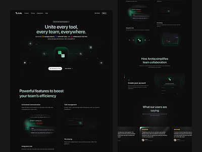 Arctiq - Landing Page bento bento grids dark mode data illustration interaction marketing morva morva labs product design project management projects saas saas landing page task management tasks ui user interface visual web design