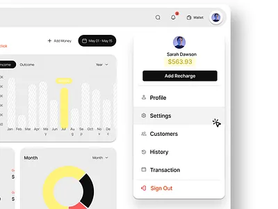 Profile settings drop-down graphic design profile profile settings saas dashboard ui ui design ui designer user interface web design website design