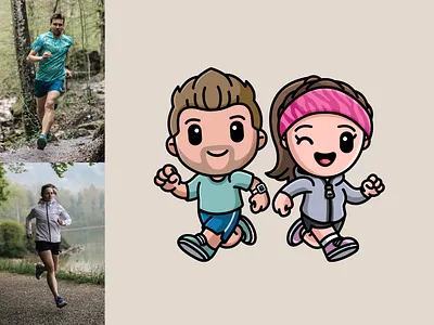 Running Partners adorable adventure avatars caricature cartoon character chibi couple cute happy illustration jogging marathon playful podcast illustration runners running sport super deformed together