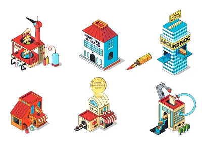 Food Factory - Elements building city factory food house illustration isometric restaurant vector