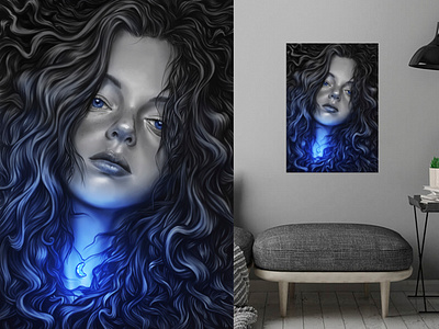 Regina and the blue moon beauty blue digital painting fashion girl jewelry light moon painting portrait wacom woman