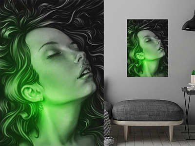 Ingrid and the emerald beauty emerald fashion girl girl character girl illustration green illustration jewelry lighting mystic painting portrait woman