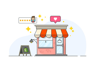 Shop building cartoon ecommerce flat line art shop shopify store store front