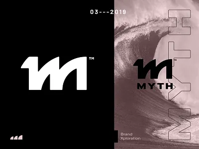 Myth Surfing Brand creature fin initials logo monogram myth mythical ocean outdoor sea shark sports story surf surf board surfing utilitarian wave