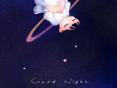 Good night, little planet. dream girl illustration star universe