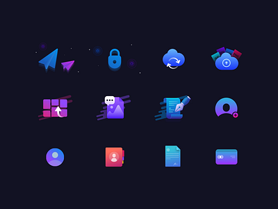 Icon illustrations branding dark app dark ui design flat icon icon set illustration onboarding sketch ui ux vector