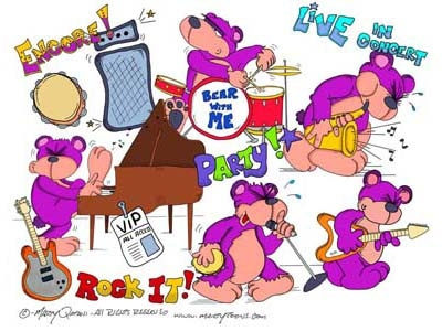 Teddy Rock Collection cartoon art cartoon character cartoon teddy bear digital clip art drums guitar music art piano sax scrapbook elements singer