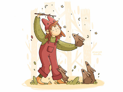 Magic 2d adobe illustrator cartoon character characterdesign cozy cute doodle girl hannahdoodle lights magic rabbit vector