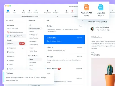 Postbox Mac App - Alternate Sidebar version app dashboard design designer email interface mac mail mailclient minimal osx postbox redesign ui ux