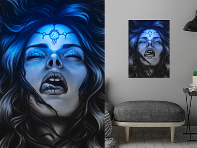 Anush and the morning dew beauty blue dew digital art digital painting displate girl lighting metal print portrait print wacom wall art woman