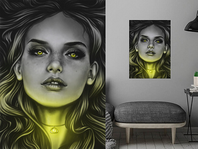 Grace and the pearl beauty digital art digital painting girl grace interior design jewelry painting pearl portrait print wall art woman yellow