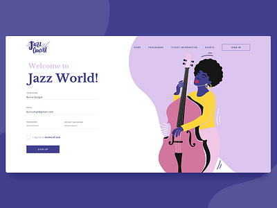 Sign Up Page -Daily UI #001 art baskerville dailui illustration inspiration jazz music art sign up sign up form sign up page sign up screen source sans pro ui ui ux design uidesign ux web web design