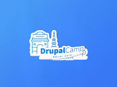 Sticker Mockup 2019 2019 trend blue blue and white branding camp delhi delhi 2019 drupal drupal camp delhi 2019 drupalcamp gradient illustration india gate logo minimal mockup qutub minar sticker vector