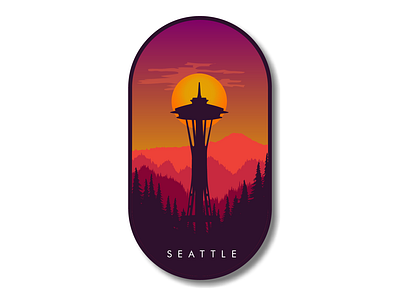 Seattle Space Needle badge design drupal flat design gradient illustration landscape seattle silhouette space needle sticker vector washington