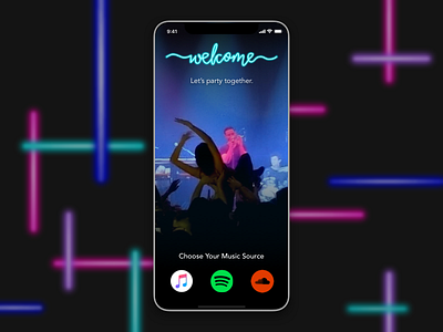 Group Music Streaming mobile neon script ui ux design vector