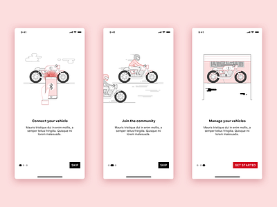 Onboarding app view app design illustration moto motorbike motors onboarding onboarding flow ui ux vector