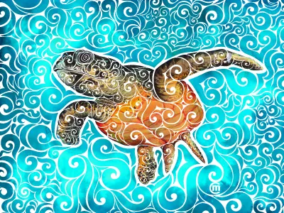 Swirly Seaturtle abstract animals art beach brandnew design drawing illustration ink mixed media noplastic ocean seacreatures swirly turtle waves