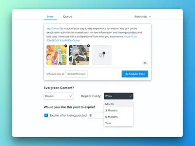Evergreen App buffer design evergreen twitter scheduler ui ux ui ux design ux design visual design web app web design webdesign website wireframe
