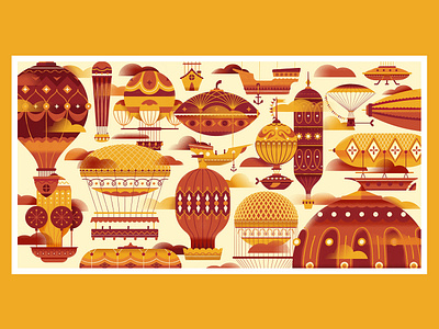 Oh My Cut! IV balloon hot air balloons illustration mural pattern sky vector wallpaper