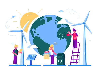 Save The Planet! care character design earth earth day eco ecology energy flat global green illustration nature plastic recycle save trashcan vector vegan world