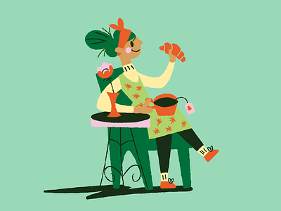 Breakfast time breakfast green illustration lady tea