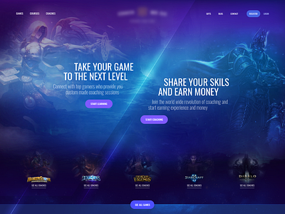 Game Coaching Homepage app coaching design game gaming header homepage uiux web design