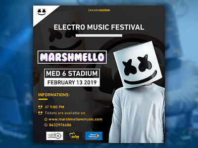 Marshemllo event poster black version affiche black branding composition design event graphic illustration marshmello music music album poster trending trends typography vector