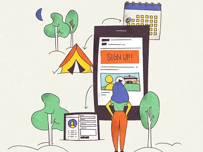 Church Communication calendar character church church event digital email grain illustration sign up technology texture woman