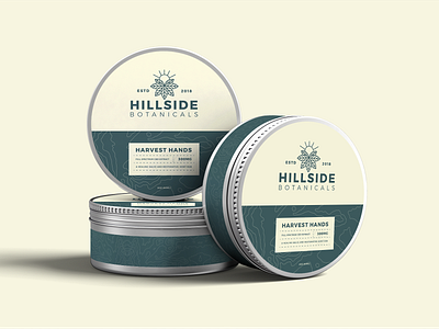 Hillside Botanicals Tin Packaging badge logo brand brand identity branding cbd cosmetics logo logo design minimal modern monoline package design packaging packaging mockup