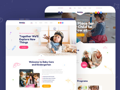 Bebio - Kindergarten & Baby Care PSD Template childcare children children art children books kindergarten preschool school