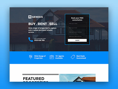 Real Estate Landing Page clean creative design landing page light theme modern one page r.gen real estate real estate agency rgen ui ui design uiux web web ui web ui design