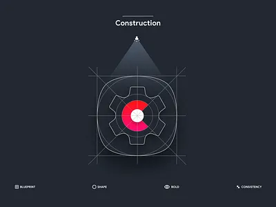 Product Icon Construction blueprint bold consistency dark theme design principles grid icon contruction icon process icons lighting process product app shape template