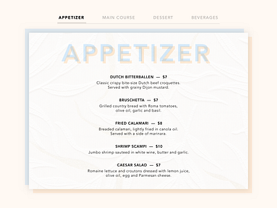 Daily UI - 043 Food/Drink Menu 43 appetizer dailyui dailyui 043 design drink food food and drink graphic menu ui