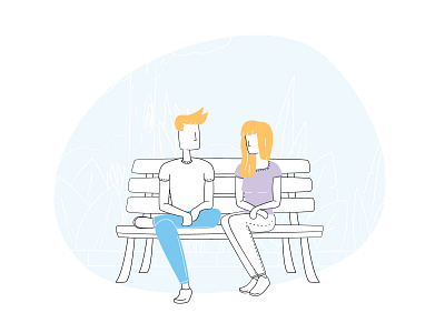 Chatting in the park bench bushes illistration lovers man outline illustration park shy sitting tree ui illustration woman