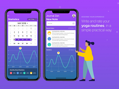 Journal Zen app calendar journal meditation meditation app note statistics ui uidesign ux ux ui yoga zen