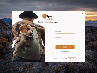 PetTravel black brown dailyui dailyui 001 design dog figma material design orange pet puppy sign up travel ui ux white