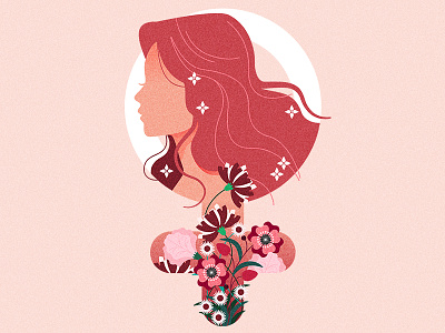 Women's Day art design drawing female feminism flower girl power graphic design illustration pink red vector women women empowerment womens day womens march