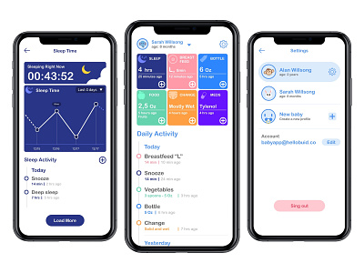 Baby App animals illustrated app baby baby animals bottle breastfeeding daily design food ios meds sleep sleeping tracker ui ux