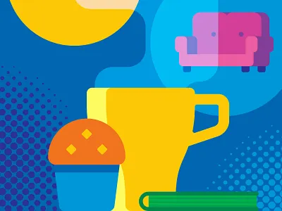 Tea break 2d cake coffee couch cup cup cake cup of tea flat illustration muffin simple steam tea vector wallet