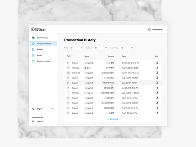 Crypto Custody / Transaction history crypto crypto storage cryptocurrency dashboard dashboard app dashboard ui design storage ui webapp webapplication webdesign