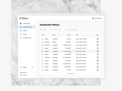 Crypto Custody / Transaction history crypto crypto storage cryptocurrency dashboard dashboard app dashboard ui design storage ui webapp webapplication webdesign