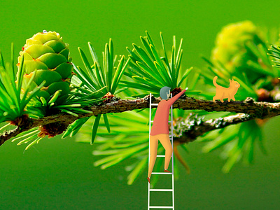 cat in the tree cat digitalpainting green madinaffinity nature